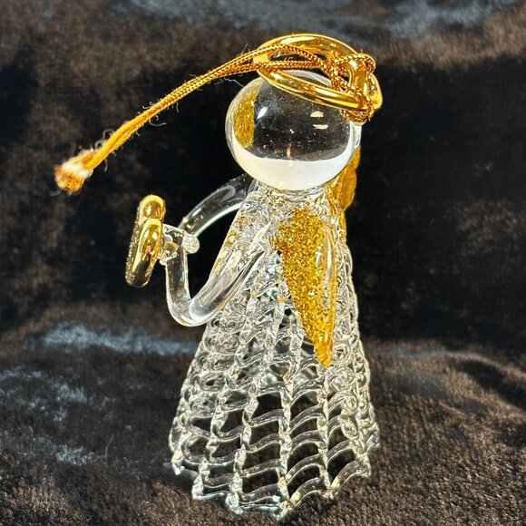 2002 Avon Spun Glass Angel Ornament With Gold Heart, Wings & Halo - Picture 4 of 4